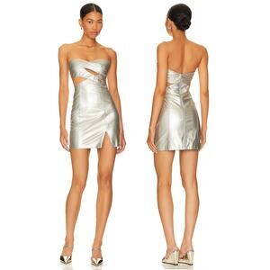 H:ours Athena Mini Dress Metallic Faux Leather Cutout Sexy Y2K Party Holidays M